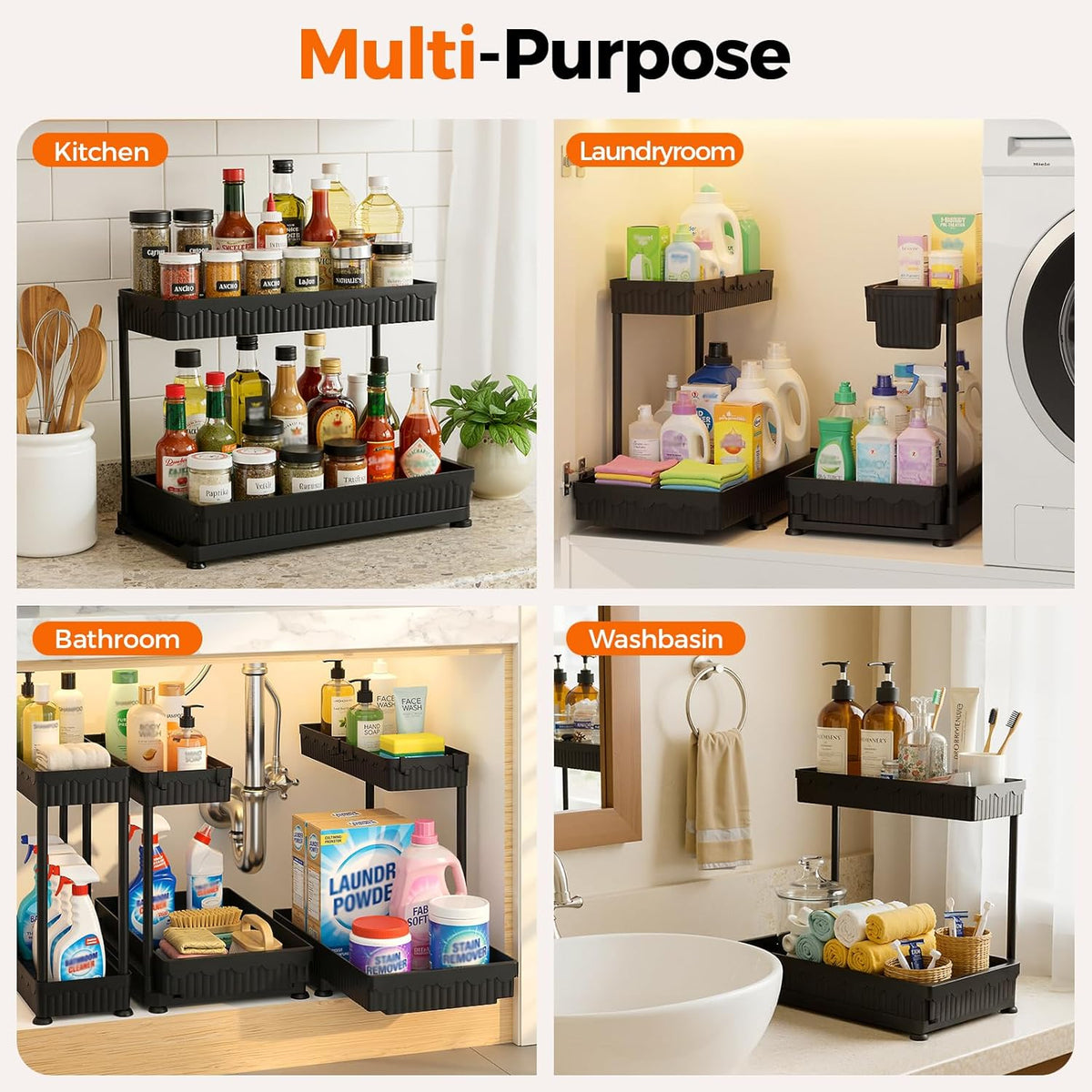 Maximize Your Space: 3-Pack L-Shaped Under Sink Organizers with Sliding Drawers