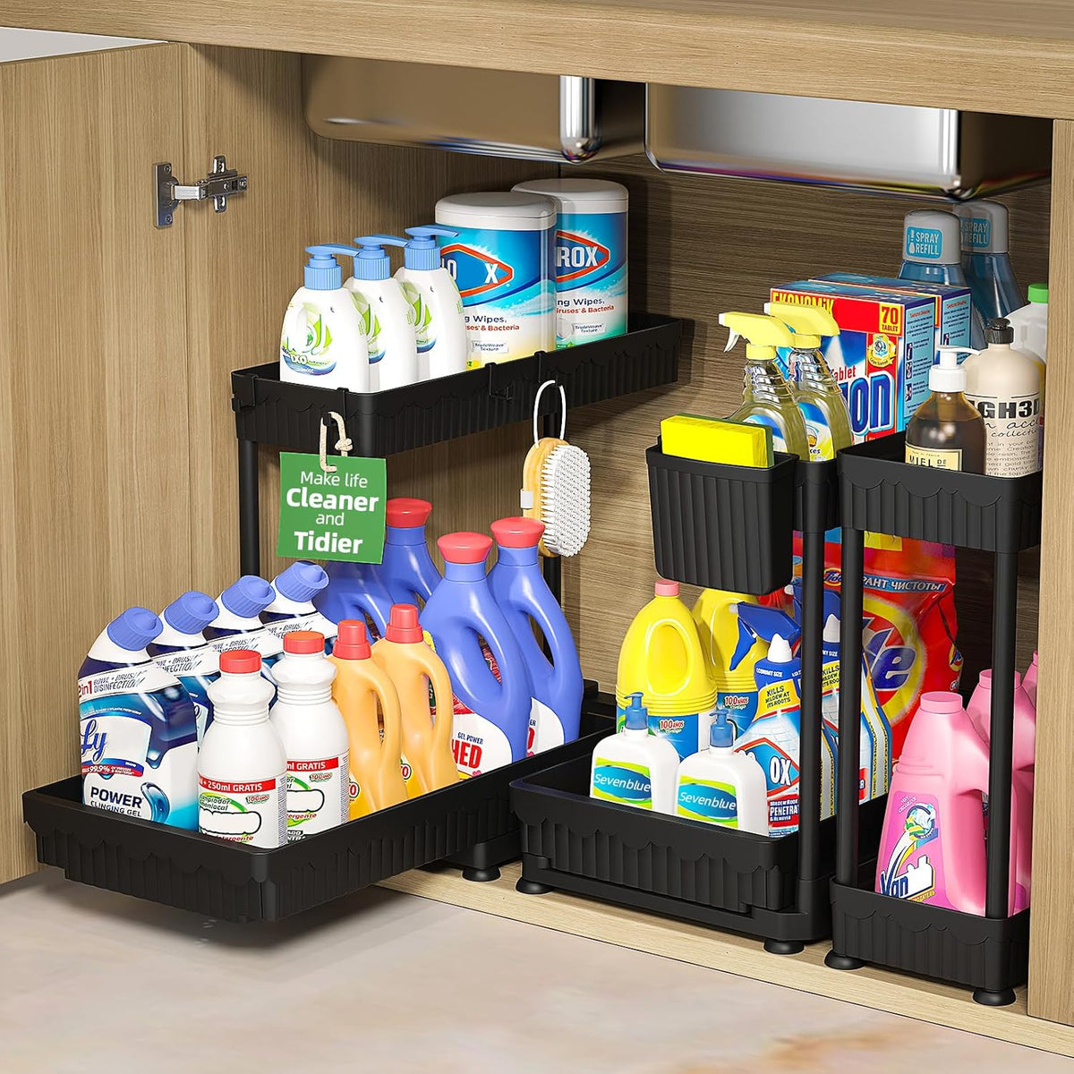 Maximize Your Space:  3-Pack L-Shaped Under Sink Organizers with Sliding Drawers