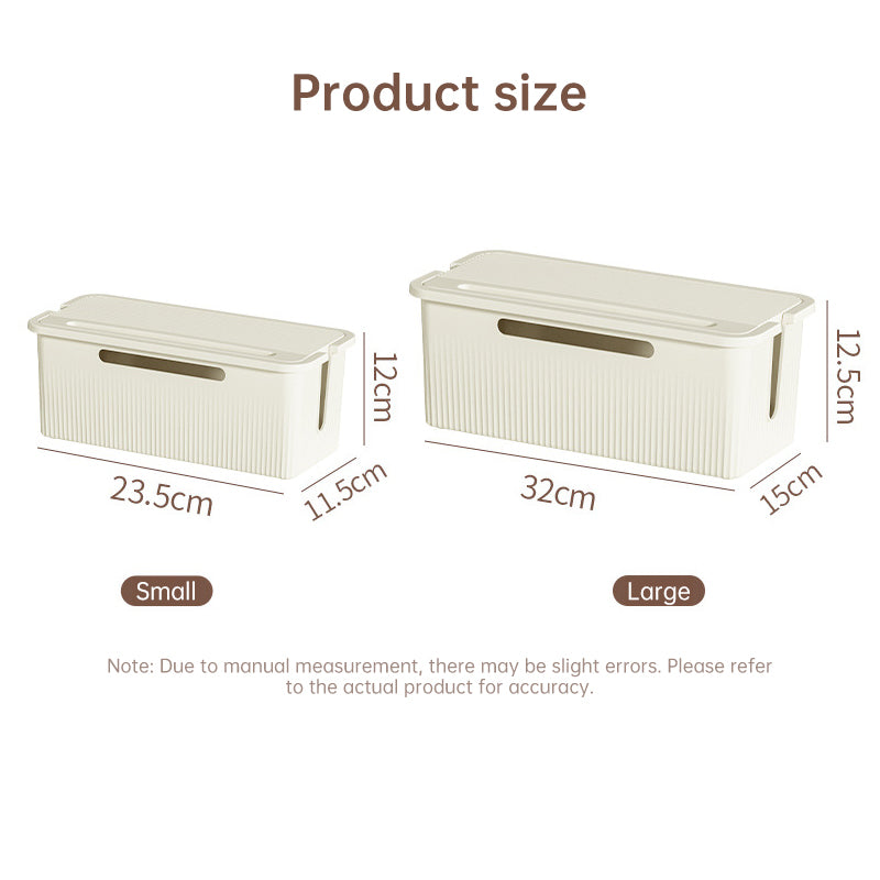 Desktop Plug Socket & Cable Organizer – Black/White Storage Box for Charging/Data Cables