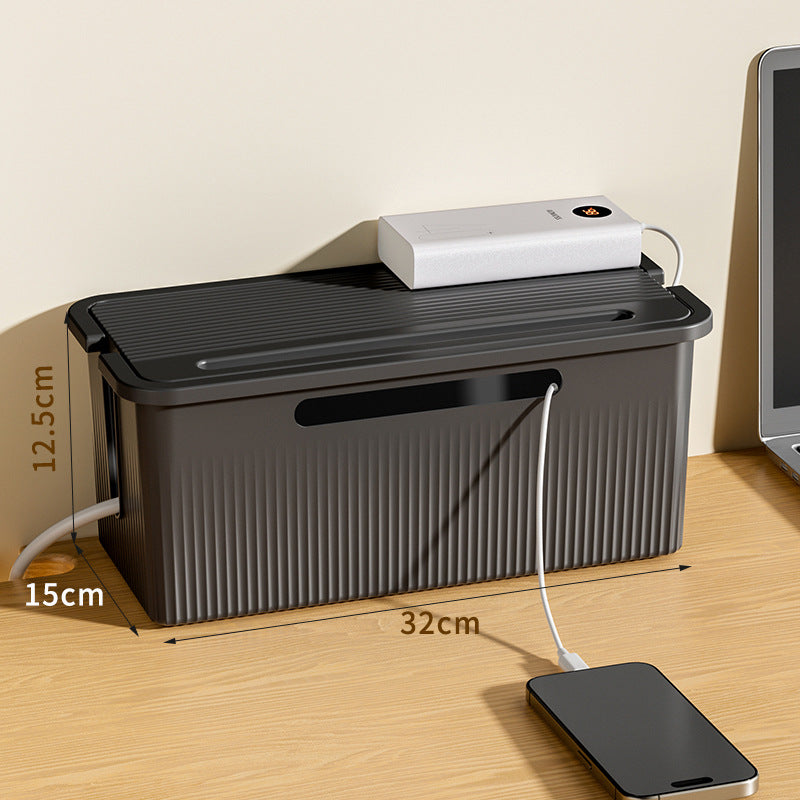 Desktop Plug Socket & Cable Organizer – Black/White Storage Box for Charging/Data Cables