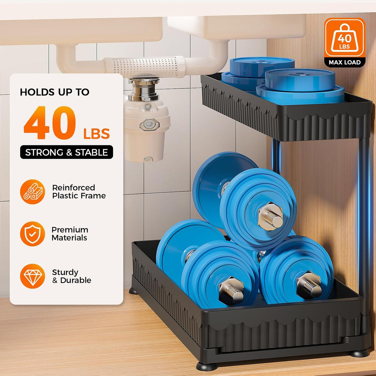 Maximize Your Space:  3-Pack L-Shaped Under Sink Organizers with Sliding Drawers